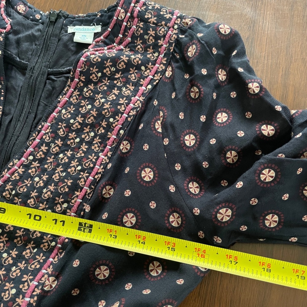 Sundance Maxi Dress Womens XS Black Floral Embroidered Long Sleeve Boho Peasant - Picture 9 of 14